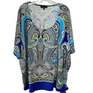 Melissa Paige Top Blouse Women's 3X Colorful Paisley Slinky Stretchy Scoop Neck